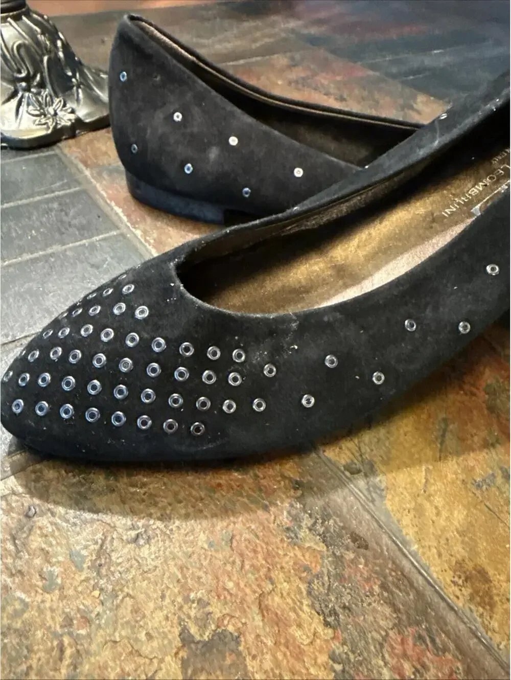 AGL Womens Ballet Flats Size 41 Black Suede Studded Slip On Shoe Italy. Beauty